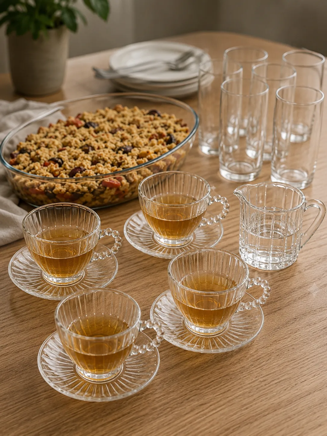 Kit Mesa Posta - 12 peças com Travessa, Copos, Jarra e Xícaras de Cristal